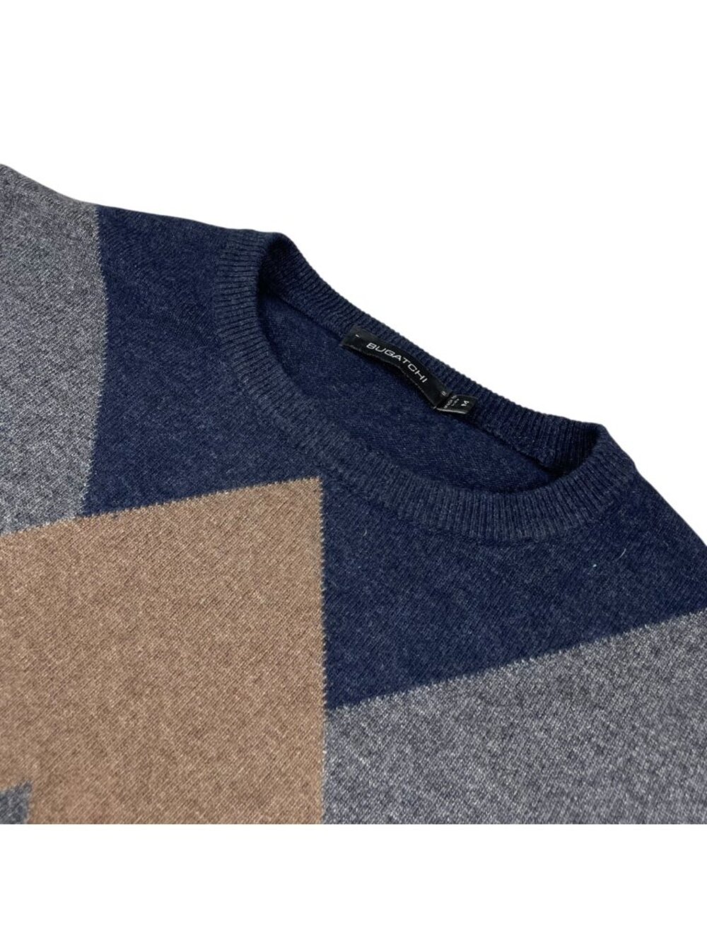 Bugatchi Men’s Wool/Cashmere Sweater Navy/Gray/Tan Argyle • Italy • Medium